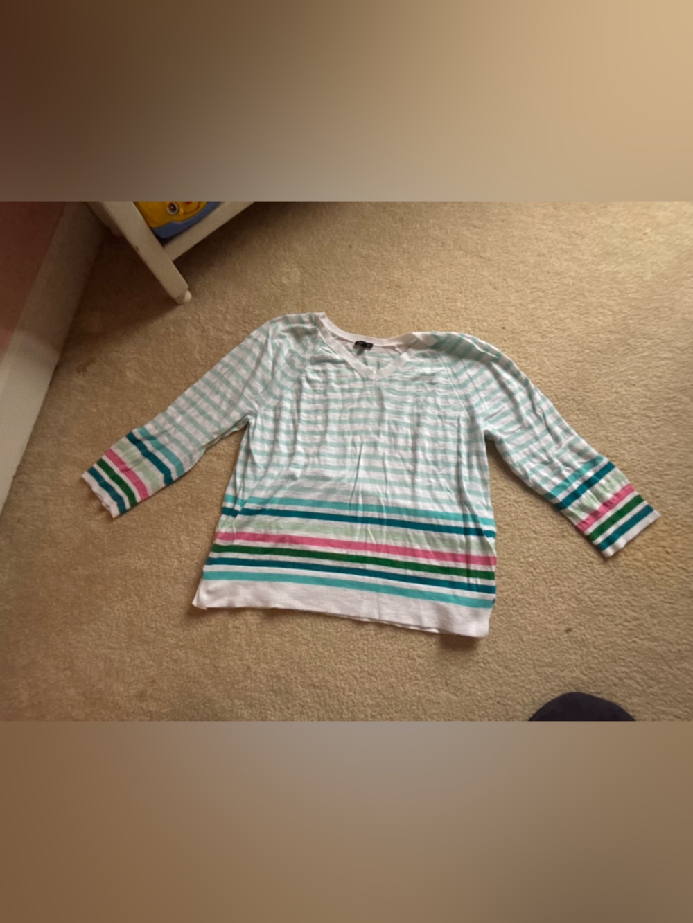 Talbots White Sweater with Mint Green Stripes